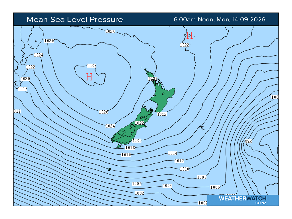 Mean sea level pressure for 6:01am on Mon 14 September 2026