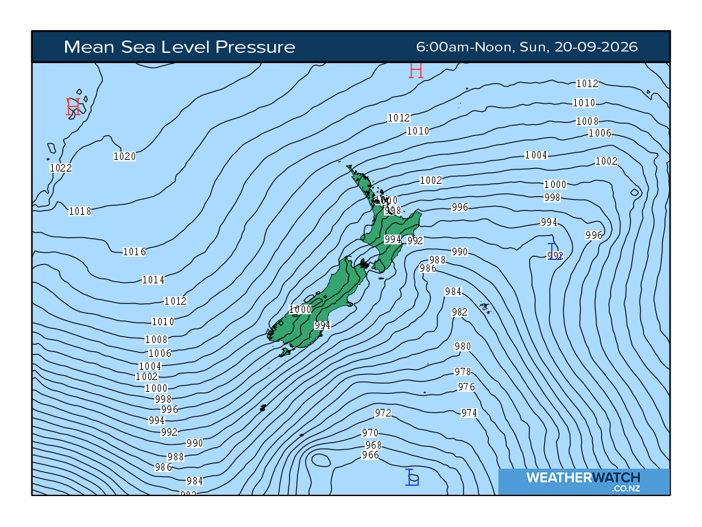 Mean sea level pressure for 6:01am on Sun 20 September 2026