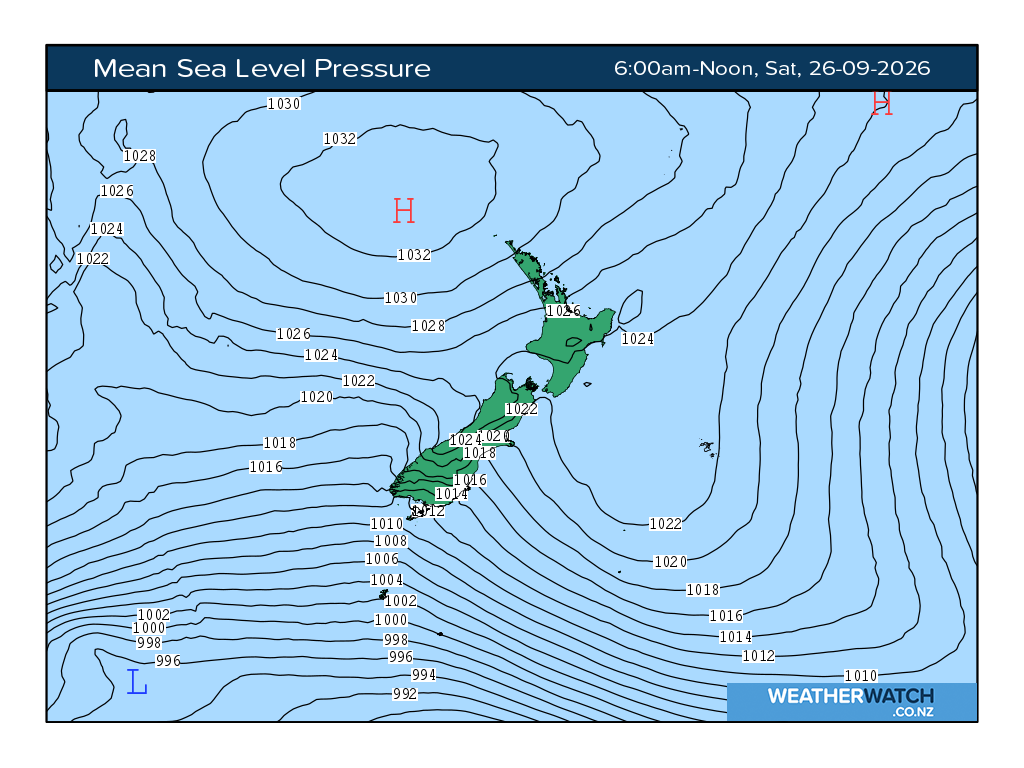 Mean sea level pressure for 6:01am on Sat 26 September 2026