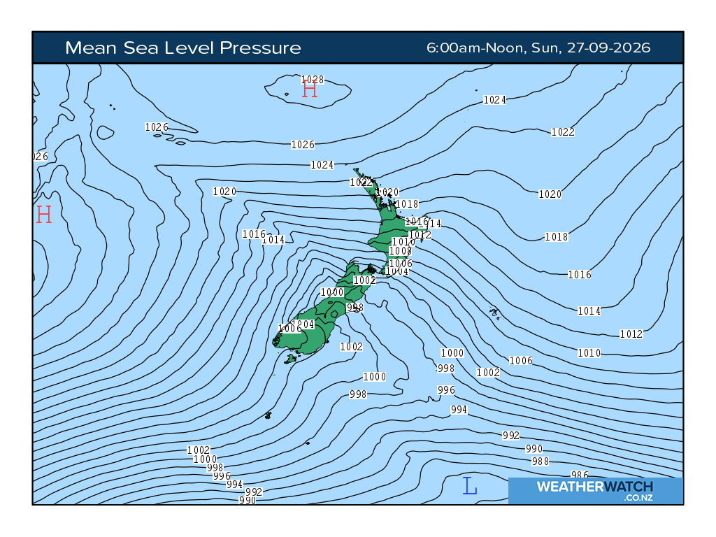 Mean sea level pressure for 7:01am on Sun 27 September 2026