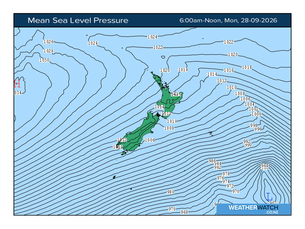 Mean sea level pressure for 7:01am on Mon 28 September 2026