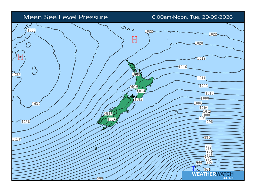 Mean sea level pressure for 7:01am on Tue 29 September 2026