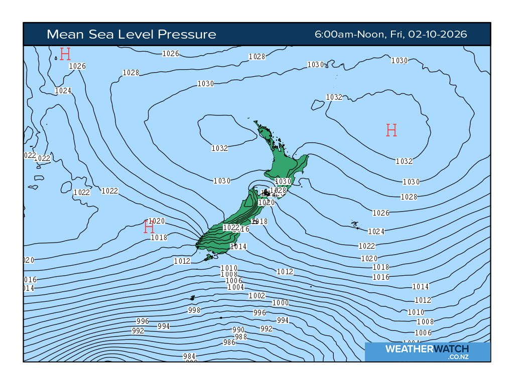 Mean sea level pressure for 7:01am on Fri 2 October 2026