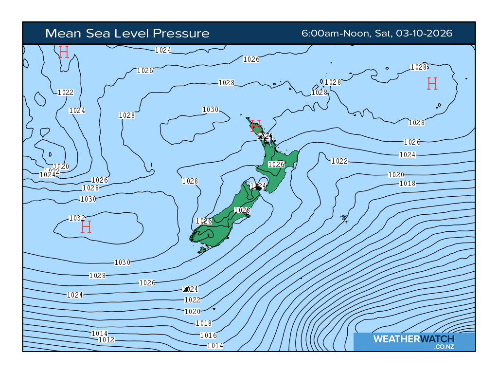 Mean sea level pressure for 7:01am on Sat 3 October 2026