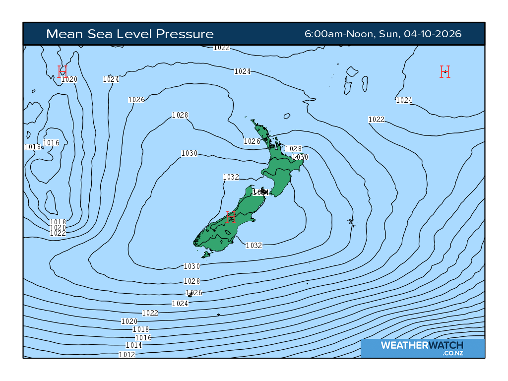 Mean sea level pressure for 7:01am on Sun 4 October 2026