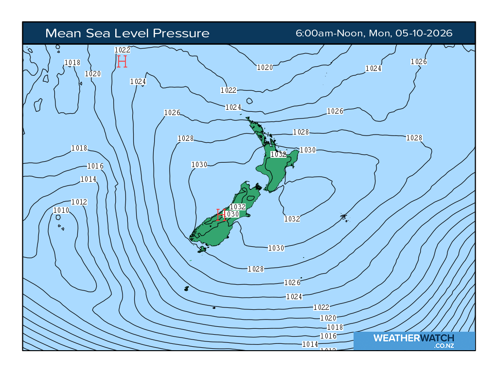 Mean sea level pressure for 7:01am on Mon 5 October 2026