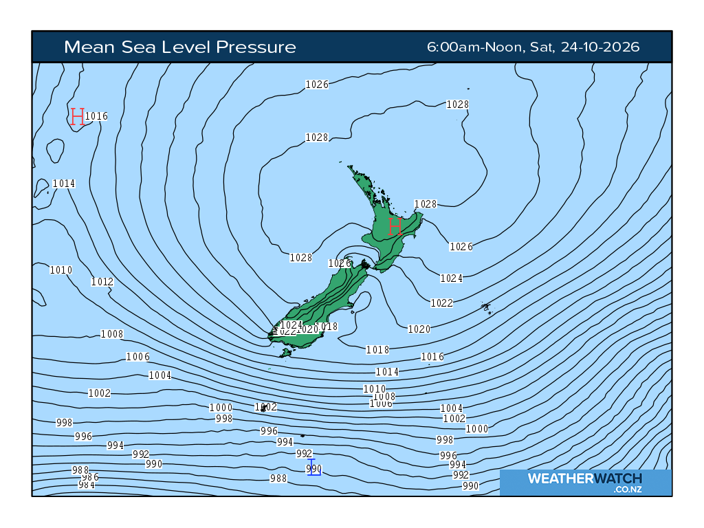 Mean sea level pressure for 7:01am on Sat 24 October 2026