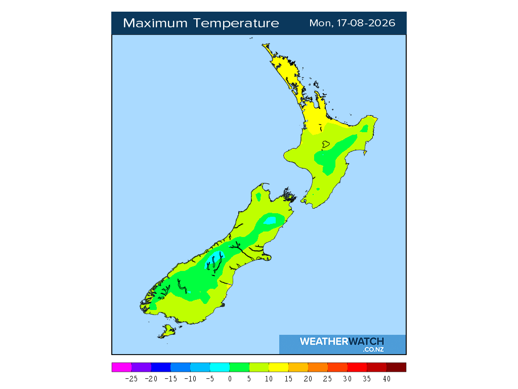 Maximum temperature for 12:01pm on Mon 17 August 2026