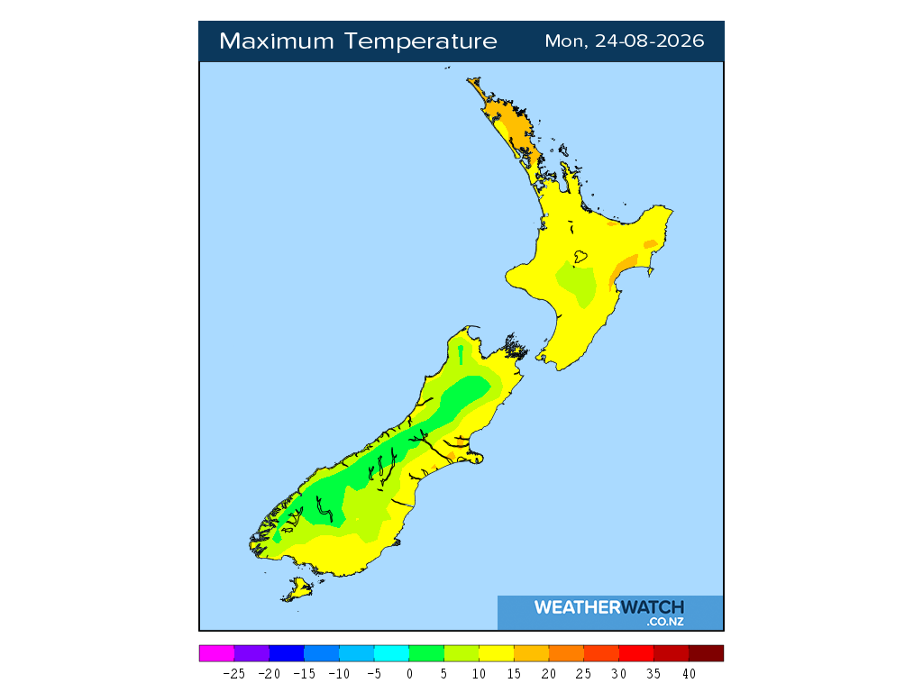 Maximum temperature for 12:01pm on Mon 24 August 2026