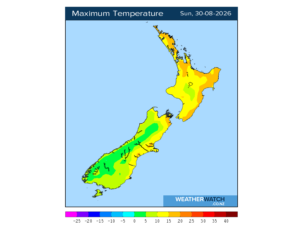 Maximum temperature for 12:01pm on Sun 30 August 2026