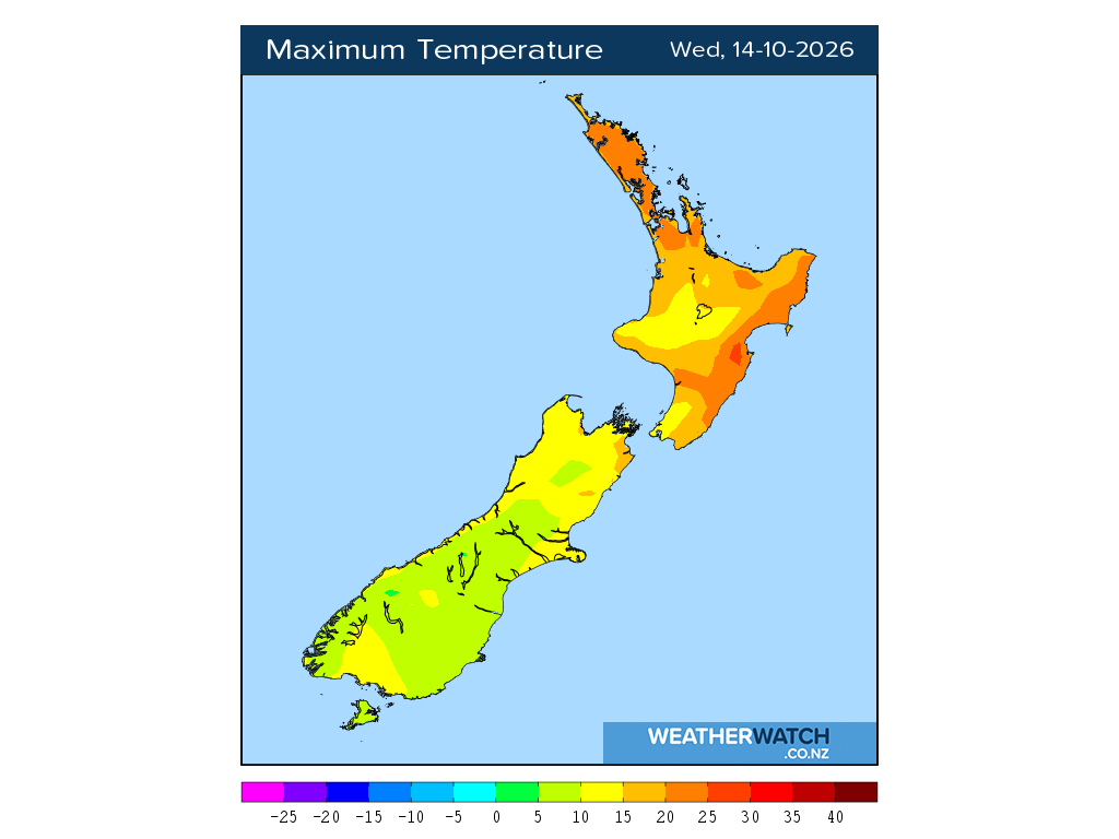 Maximum temperature for 1:01pm on Wed 14 October 2026