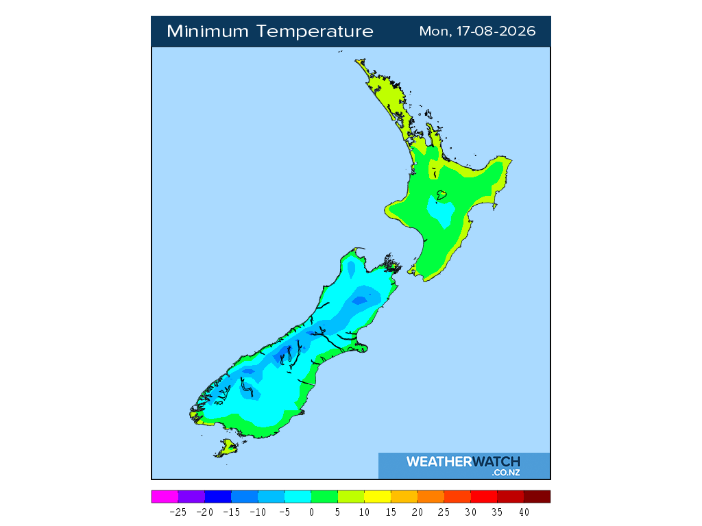 Minimum temperature for 12:01am on Mon 17 August 2026